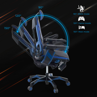 chaise gaming bleu genidia cuir authentique accoudoirs reglables 5d soutien lombaire repose pieds extensible 4