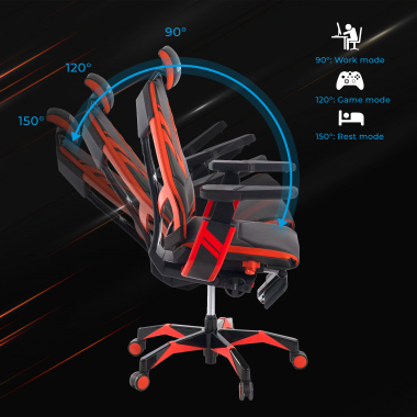 chaise gaming rouge genidia cuir authentique accoudoirs reglables 5d soutien lombaire repose pieds extensible 4