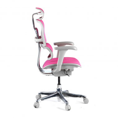 chaise ergonomique blanc rose structure blanche rouge maille accoudoirs mobiles appui tete 4