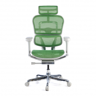chaise ergonomique blanc vert structure blanche rouge maille accoudoirs reglables 5d appui tete 3