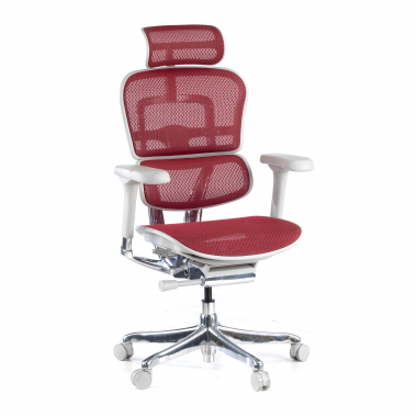 chaise ergonomique blanc rouge structure blanche rouge maille accoudoirs reglables 5d appui tete 1