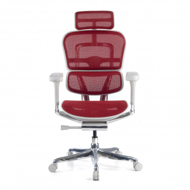 chaise ergonomique blanc rouge structure blanche rouge maille accoudoirs reglables 5d appui tete 3