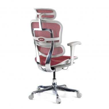 chaise ergonomique blanc rouge structure blanche rouge maille accoudoirs reglables 5d appui tete 6