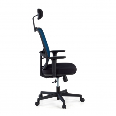 chaise de bureau bleu structure noire appui tete maille accoudoirs reglables 1d soutien lombaire appui tete 4