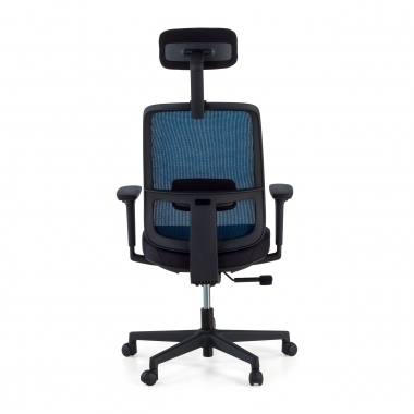 chaise de bureau bleu structure noire appui tete maille accoudoirs reglables 1d soutien lombaire appui tete 7