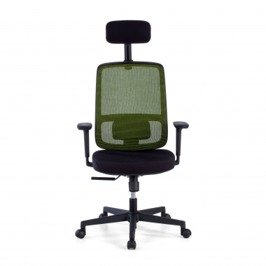 chaise de bureau vert structure noire appui tete maille accoudoirs reglables 1d soutien lombaire appui tete 3