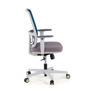 chaise de bureau blanc bleu structure blanche maille accoudoirs reglables 1d soutien lombaire 4