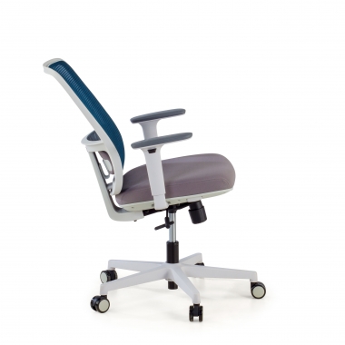 chaise de bureau blanc bleu structure blanche maille accoudoirs reglables 1d soutien lombaire 5