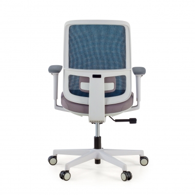 chaise de bureau blanc bleu structure blanche maille accoudoirs reglables 1d soutien lombaire 7