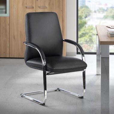 chaise de conference noir cuir authentique accoudoirs rembourres 2