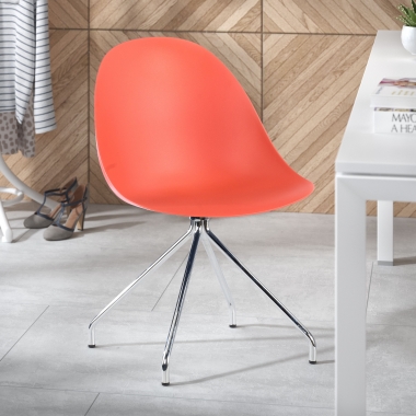 chaise de reunion rouge base pyramide plastique sans accoudoirs 2