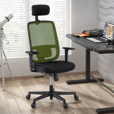 chaise de bureau vert structure noire appui tete maille accoudoirs reglables 1d soutien lombaire appui tete 2