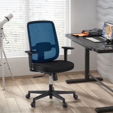 chaise de bureau bleu structure noire maille accoudoirs reglables 1d soutien lombaire 2