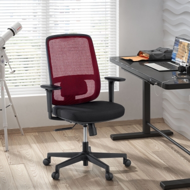 chaise de bureau rouge structure noire maille accoudoirs reglables 1d soutien lombaire 2