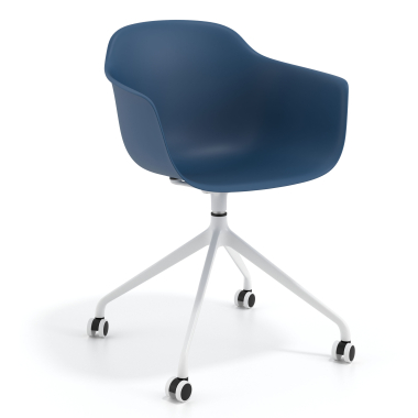 chaise de reunion blanc bleu avec roulettes plastique accoudoirs fixes 1