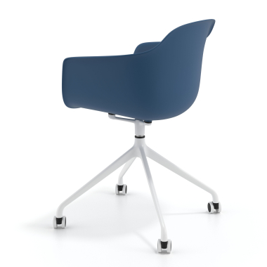chaise de reunion blanc bleu avec roulettes plastique accoudoirs fixes 6