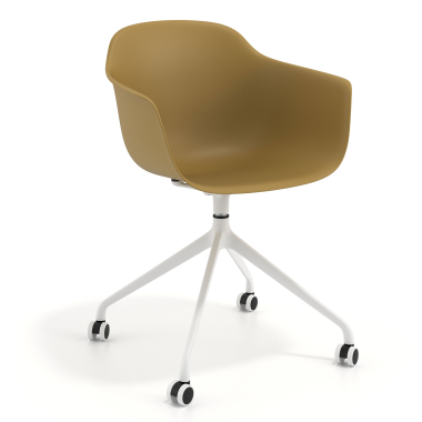 chaise de reunion blanc jaune avec roulettes plastique accoudoirs fixes 1