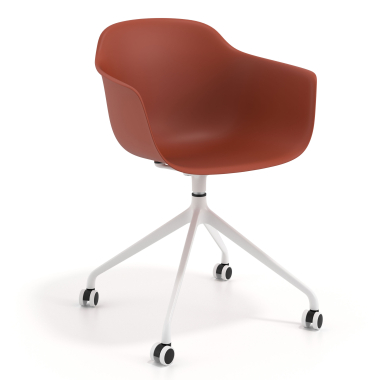 chaise de reunion blanc orange avec roulettes plastique accoudoirs fixes 1
