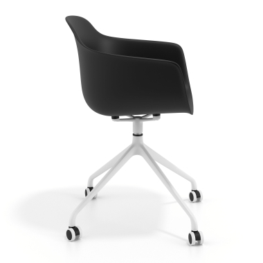 chaise de reunion blanc noir avec roulettes plastique accoudoirs fixes 4