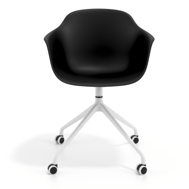 chaise de reunion blanc noir avec roulettes plastique accoudoirs fixes 3