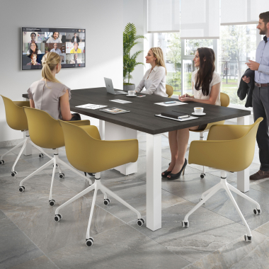 chaise de reunion blanc jaune avec roulettes plastique accoudoirs fixes 2