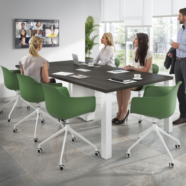 chaise de reunion blanc vert avec roulettes plastique accoudoirs fixes 2