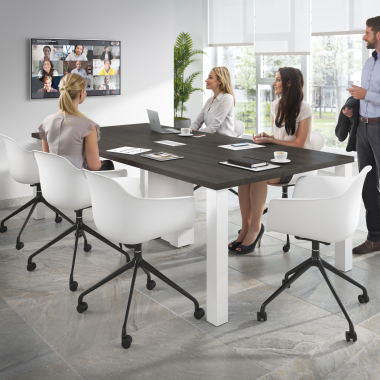 chaise de reunion noir blanc avec roulettes plastique accoudoirs fixes 2