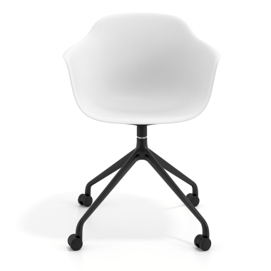 chaise de reunion noir blanc avec roulettes plastique accoudoirs fixes 3