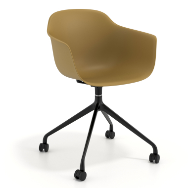 chaise de reunion noir jaune avec roulettes plastique accoudoirs fixes 1