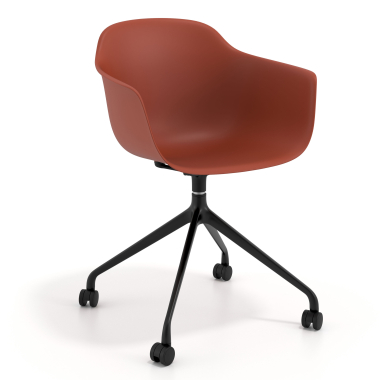 chaise de reunion noir orange avec roulettes plastique accoudoirs fixes 1