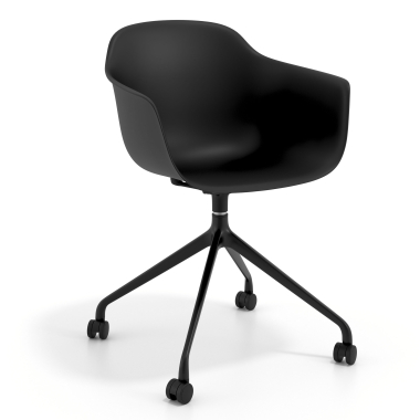 chaise de reunion noir noir avec roulettes plastique accoudoirs fixes 1