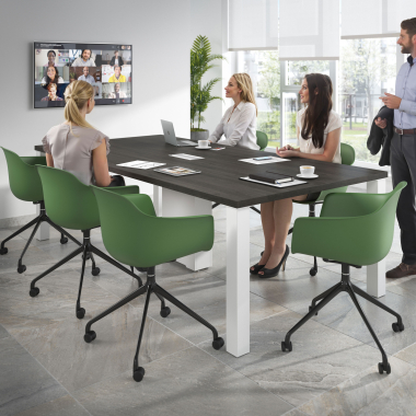 chaise de reunion noir vert avec roulettes plastique accoudoirs fixes 2