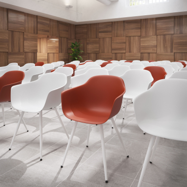 chaise de conference blanc orange 4 pattes plastique accoudoirs fixes 3