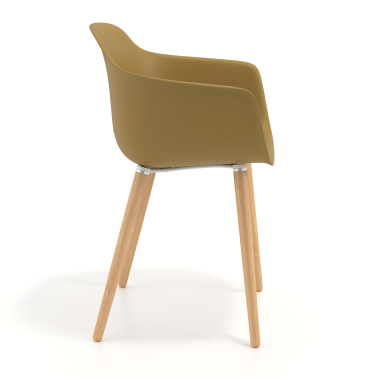 chaise scandinave jaune pivotante en bois plastique accoudoirs fixes 4