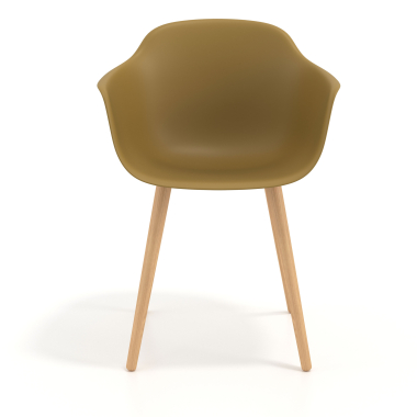 chaise scandinave jaune pivotante en bois plastique accoudoirs fixes 3