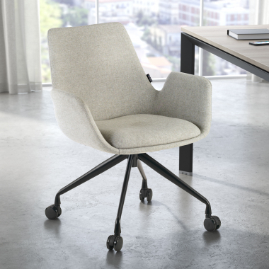 chaise de conference noir gris giratoire avec roulettes tissu accoudoirs rembourres 2