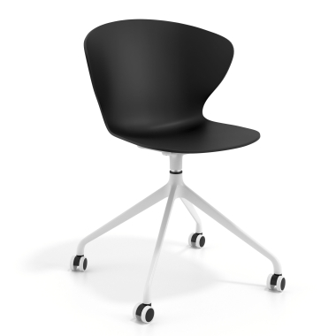 chaise de reunion blanc noir avec roulettes plastique accoudoirs fixes 1