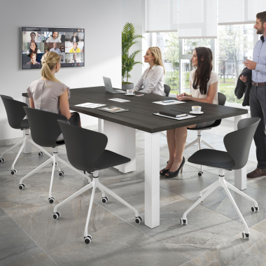 chaise de reunion blanc noir avec roulettes plastique accoudoirs fixes 2