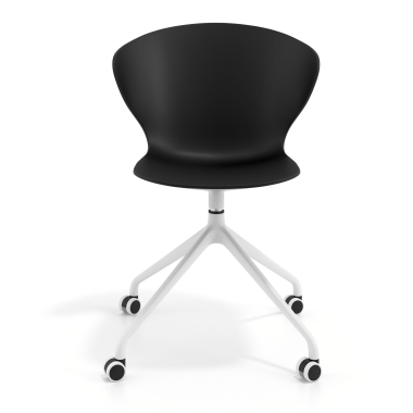 chaise de reunion blanc noir avec roulettes plastique accoudoirs fixes 3