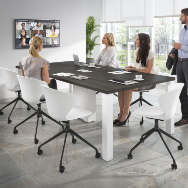 chaise de reunion noir blanc avec roulettes plastique accoudoirs fixes 2