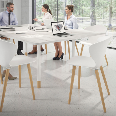 chaise scandinave blanc pattes en bois plastique accoudoirs fixes 2