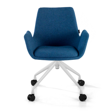 chaise de conference blanc bleu giratoire avec roulettes tissu accoudoirs rembourres 3