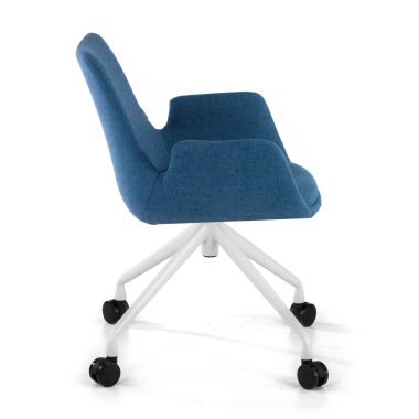 chaise de conference blanc bleu giratoire avec roulettes tissu accoudoirs rembourres 4