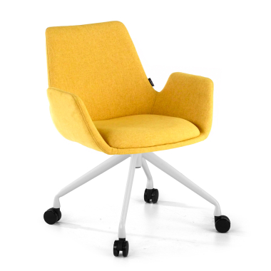 chaise de conference blanc jaune giratoire avec roulettes tissu accoudoirs rembourres 1