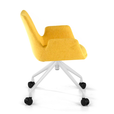 chaise de conference blanc jaune giratoire avec roulettes tissu accoudoirs rembourres 4