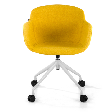 chaise de conference blanc jaune giratoire avec roulettes tissu accoudoirs rembourres 3