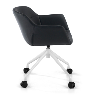 chaise de conference blanc noir avec roulettes simil cuir accoudoirs rembourres 4