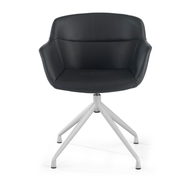 chaise de conference blanc noir base pyramide simil cuir accoudoirs rembourres 3