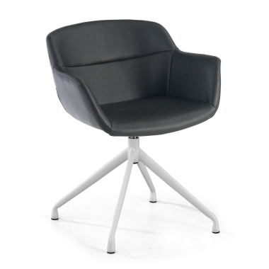 chaise de conference blanc noir base pyramide simil cuir accoudoirs rembourres 1