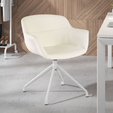 chaise de conference blanc base pyramide simil cuir accoudoirs rembourres 2